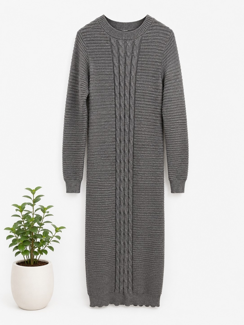 Grey Cable-Knit Sweater Dress - Picture 2 of 3